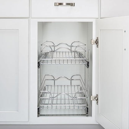 Rev-A-Shelf 2-Tier Kitchen Cabinet Pullout Shelf and Drawer Organizer Slide Out Pantry Storage Basket in Multiple Sizes, 9 x 22 In, 5WB2-0922CR-1