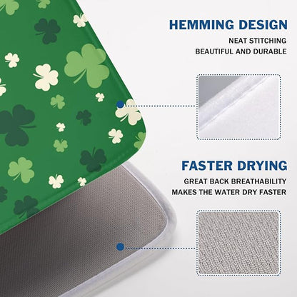 Wnoesat Green Shamrock St. Patrick's Day Dish Drying Mat for Kitchen Counter Lucky Clover large Dish Drying Pad Absorbent Reversible Microfiber Draining Pad Washable Drying Mats 18x24 Inch