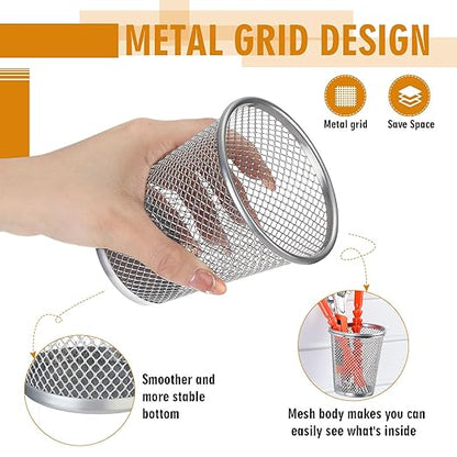 6 Set Slatwall Cups with Hook Loops, Mesh Steel Slatwall Tool Holder Bin Cups Pencil Holder Metal Slat Wall Organizer Accesories for Craft Garage Workshop Office Storage(Medium,Silver)