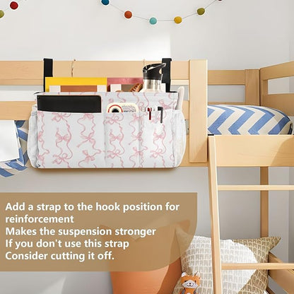 Jihqo Bedside Caddy Hanging Storage Bag Watercolor Bows Bedside Organizer Caddy for Bunk, Dorm Room, Hospital Beds - Place Magazines / Remotes / Keys