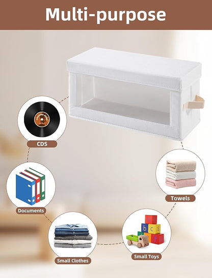 4 Pack DVD Storage Box with Visible Window, Dustproof CD/DVD Case Holder Organizer Rack Can Hold Up to 104 DVD, Blu-ray & CD Storage, Stackable and Lid Design –White