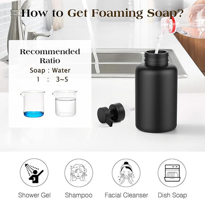 Luxspire Foaming Soap Dispenser, Glass Foam Pump Soap Dispenser, Non-Slip Hand Soap Container with 5 Waterproof Labels, 15 Oz Refillable Liquid Soap Holder for Bathroom & Kitchen, Black, 2 Pack