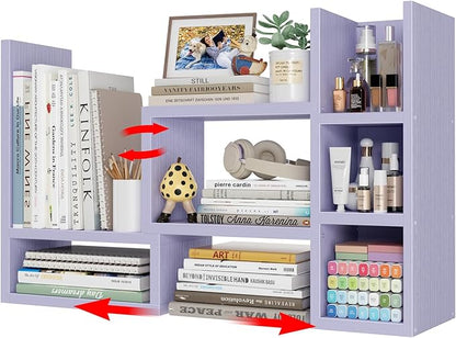Desk Shelves Desktop Orgnizer Shlef - Purple Office Organization for Top of Desk Organizers and Accessories Corner Bookshelf Table Top Shelving Small Hutch Decorations for Women Office