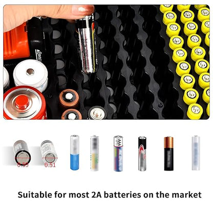 Battery Organizer Storage Case with Tester Checker. Batteries Holder Box Container for 120+ AA AAA 9V C D Lithium CR2025 CR1632 CR2032 Coin Cell Battery with Wall-Mounted Design -Black