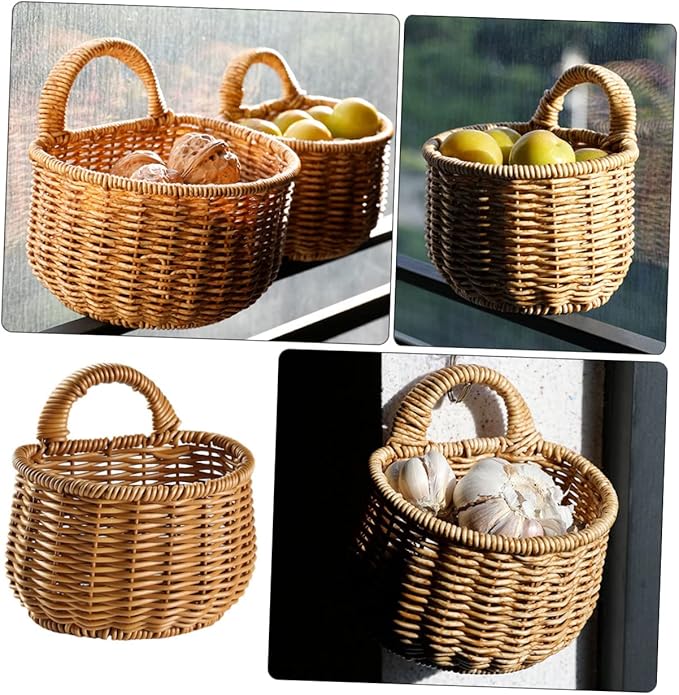 PRETYZOOM Woven Wall Mounted Storage Basket for Kitchen Versatile Garlic and Egg Container Space Saving Design for Organizing Pantry and Home Decor Natural Aesthetic