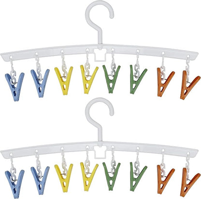 EIKS 2 Pack Hanger Drying Rack with 8 Clips for Drying Socks, Bras, Towel, Underwear, Scarf, Hat, Apply for Home Outdoor Travel Portable