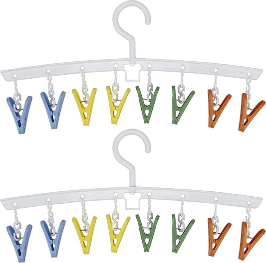 EIKS 2 Pack Hanger Drying Rack with 8 Clips for Drying Socks, Bras, Towel, Underwear, Scarf, Hat, Apply for Home Outdoor Travel Portable