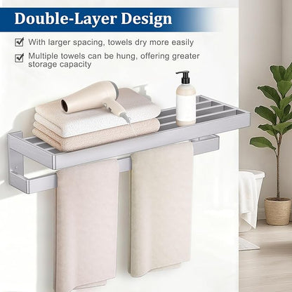 Brushed Nickel Double Towel Bar for Bathroom,Multi-Layer Towel Bar/Towel Holder Stainless Steel Wall-Mounted Bathroom Hardware Accessories 23.6-inch