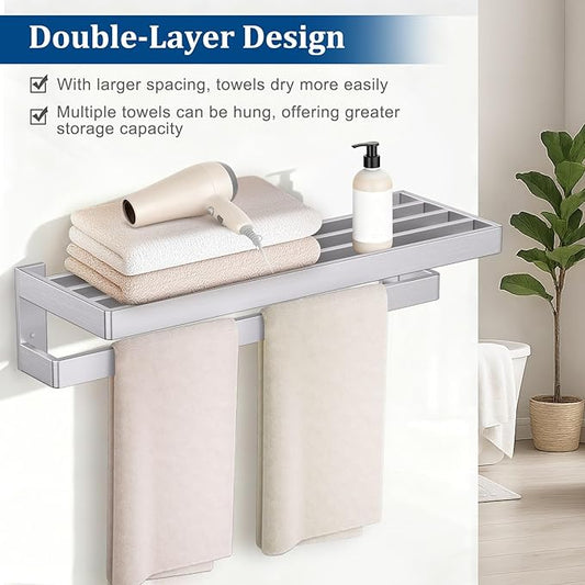Brushed Nickel Double Towel Bar for Bathroom,Multi-Layer Towel Bar/Towel Holder Stainless Steel Wall-Mounted Bathroom Hardware Accessories 23.6-inch