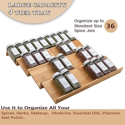 Angimio Bamboo Spice Rack Drawer Organizer - 8 Piece Set - 8" or 16" Wide