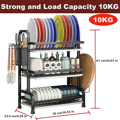 YTCYKJ Dish Drying Rack,Dish Racks Drainer,Over The Sink Dish Drainer Drying Rack 3 Tier with Drain Tray,Chopsticks Rack,Knife Holder
