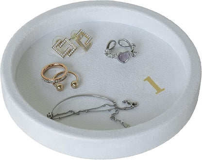 COLLECTIVE HOME - Velvet Jewelry Tray, 6" Monogrammed Jewelry Dish, Smooth Velour Display Dish for Rings, Earrings, Necklaces, Makeup, Personalized Gifts for Women (White-l)