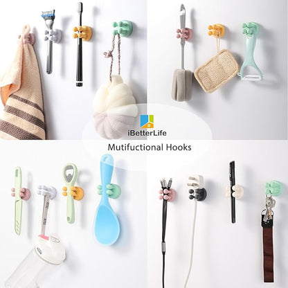 ZEZHOU Razor Holder for Shower Wall - 5Pcs Self Adhesive Silicone Toothbrush Holders Wall Mounted Multi-Function Cute Utility Hook for Hanging Towel for Bathroom Kitchen Living Room Office, Black