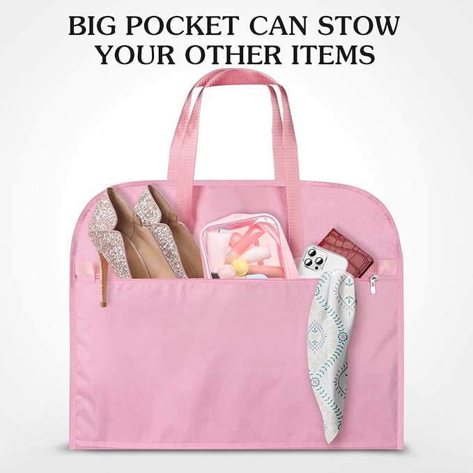 6" Gusseted Waterproof Garment Bag for Travel, 43" Tear Resistance Suit Bag for Men Travel for Suits, Tuxedos, Coats, Uniform. (pink, 42")