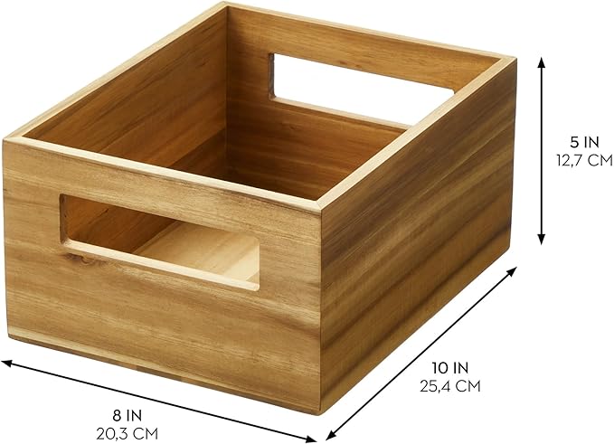 iDesign Acacia Wood Pantry Storage Bin with Handles - Set of 4 - Natural