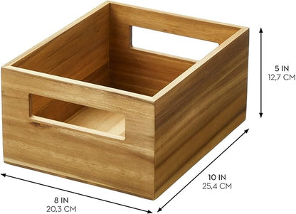 iDesign Acacia Wood Pantry Storage Bin with Handles - Set of 4 - Natural