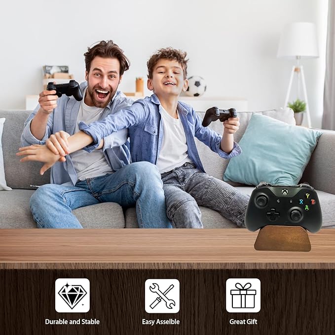Solid wood gamepad stand, game equipment, controller stand, suitable for Xbox, PS4, PS5, is a good helper for organizing gamepads on the desk, and also the best gift for your son, husband, boyfriend