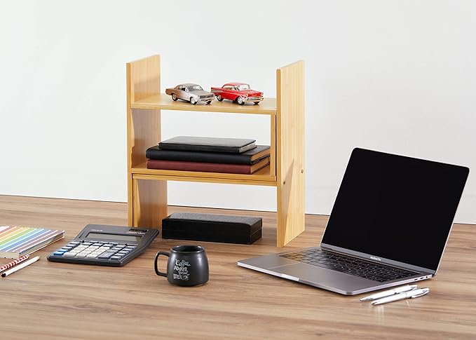 RoyalHouse Natural Bamboo Desktop Organizer, Attractive Design, Stand Shelf for Books, Accessories and More, Home Décor, Ideal Gift for Family & Friends