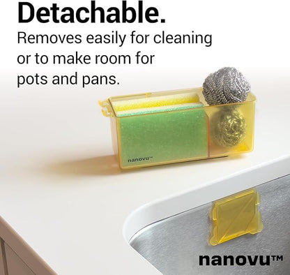 Nanohold Kitchen Sink Caddy for Flat Surfaces - Strong Hold Easy Install Kitchen Sink Organizer with Drainage Holes - Soap Sponge, Dishwashing Tools and Dish Brush Holder - Home Accessories by Nanovu