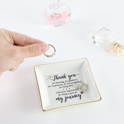 HOME SMILE Mother's Day Thank You Gifts for Women Friends Teacher Coworkers,Friends Ceramic Ring Jewelry Dish Tray Plate for Birthday Graduation Farewell -Thank You Being A Part of My Journey