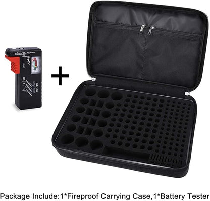 Fireproof Battery Organizer Storage Case Waterproof & Explosionproof, Safe Bag Fits 210+ Batteries Case - with Tester BT-168, Carrying Container Bag Energy Batteries AA AAA C D 9V Lithium 3V Holder