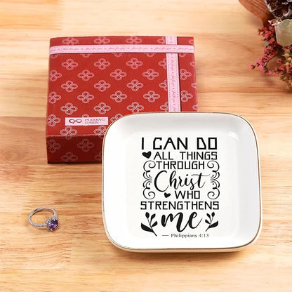 Christian Gifts for Women Birthday Bible Verse Jewelry Dish - I Can Do All Things Through Christ - Inspirational Gifts for Women Friends, Mom, Sister, Girl, Catholic Female, Religious Spiritual Gift