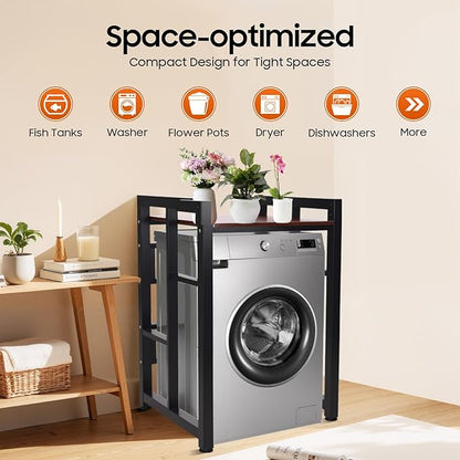 Over Washer and Dryer Shelves, Washer and Dryer Storage Shelf, Adjustable Laminate and Foot Pads Washing Machine Storage Rack for Kitchens Dressing Rooms (Black, Teak Color)