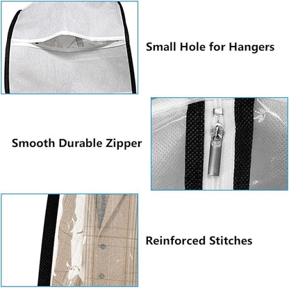 40" Clear Garment Bags for Hanging Clothes, Garment Bags for Storage with Smooth Side Zipper 10" Gusseted Waterproof Garment Bag for Shirts, Coats, Dresses, Suits,4 Pack