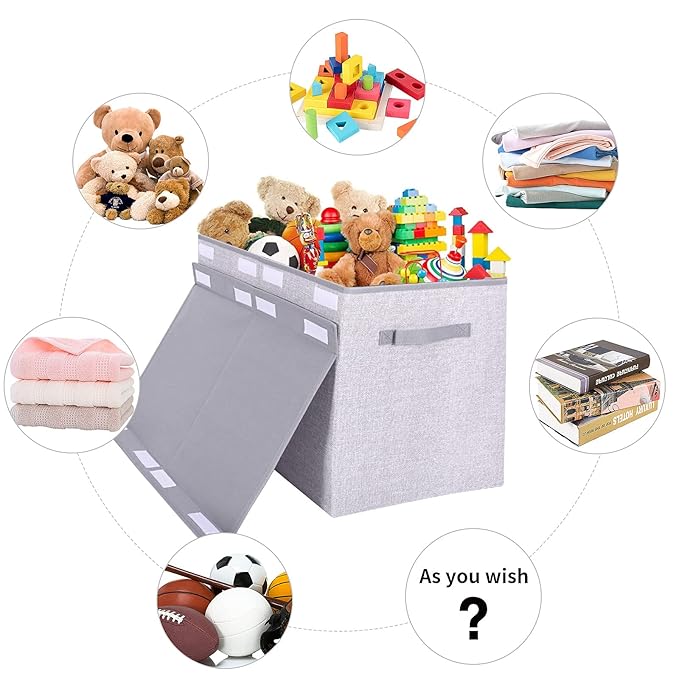 Large Toy Box Chest Storage Organizer with Lid,Collapsible Kids Toys Boxes Basket Bins with Sturdy Handles for Boys and Girls, Nursery, Playroom, Closet 25"x13" x16" (Light Grey)