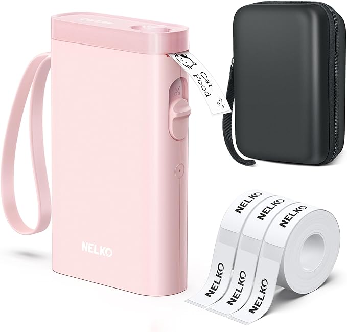 Nelko Label Maker Machine with Tape, P21 Bluetooth Label Printer with 3 Tapes & Case, Wireless Mini Label Makers with Multiple Templates Icon Font Custom for School Office Home, Pink