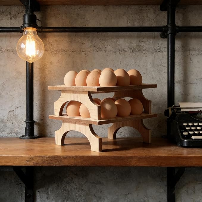 TAIANLE. Wooden Egg Holder Countertop Storage, Rack Fresh Egg Holder for Kitchen Stackable Double Layer Collecting Organizer, Farmhouse Rustic 2 Tier Gathering 24 Eggs Tray Display Stand, 2 pcs