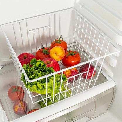 Freezer Basket Organizer, Refrigerator Metal Wire Storage Divider, Household Container Bins with Handles for Kitchen, Pantry, Cabinet, Closets - Pearl White (6, 11in x 10in x 5.5in)