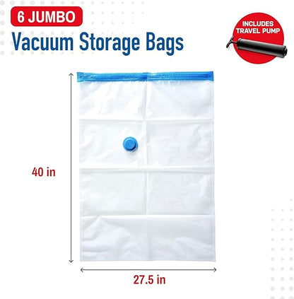 12 Pack Variety Vacuum Storage Bags for Comforters, Blankets & Clothes – Vacuum Sealed Compression Bags with Hand Pump – Space Saver Storage Bags for Bedding, Moving, Travel & Organization (6L & 6XL)