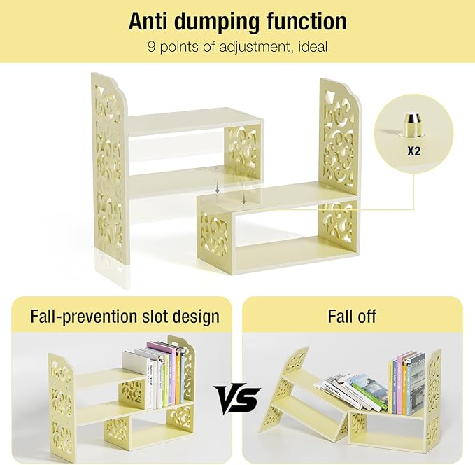 YGYQZ Adjustable Desktop Organizer Shelf – Space-Saving Desk Shelves & Desktop Bookshelf for Office, Home & Dorm – Sturdy PVC Desk Book Organizer with Non-Slip Feet, Easy Assembly