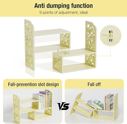 YGYQZ Adjustable Desktop Organizer Shelf – Space-Saving Desk Shelves & Desktop Bookshelf for Office, Home & Dorm – Sturdy PVC Desk Book Organizer with Non-Slip Feet, Easy Assembly