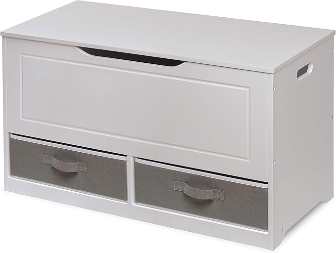 Badger Basket Toy Box and Storage Bench - Chest and Seat Combo with 2 Reversible Baskets, Safety Hinge Lid - Kids Toy Organizer for Playroom or Bedroom - White