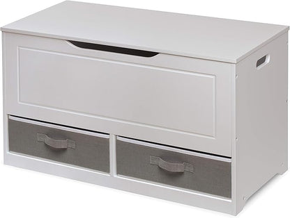 Badger Basket Toy Box and Storage Bench - Chest and Seat Combo with 2 Reversible Baskets, Safety Hinge Lid - Kids Toy Organizer for Playroom or Bedroom - White