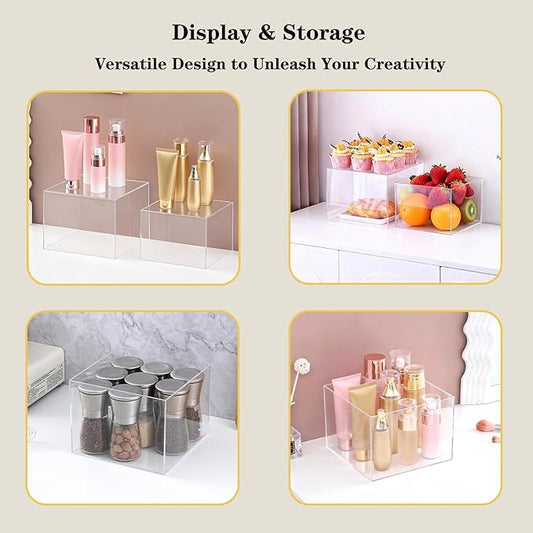 6 Pcs Buffet Risers and Stands, Food Risers Display Stands for Buffet Table, Acrylic Risers Display Stands for Catering Dessert, Party, Collectibles, Clear Cube Boxes Display with Hollow Bottoms (8" 7" 6" 5" 4" 3") (Clear)