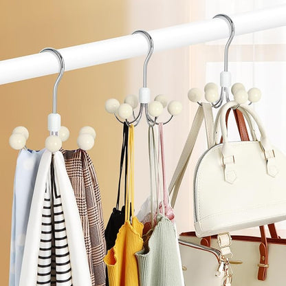 TOPIA HANGER Hoodie Hangers 4-Pack with 6 Wood Balls, 360°Swivel Purse Hanger, Scarf Hanger, Closet Hooks, Handbag Organizer, Bra Hanger, Accessory Organizers for Scarf, Tanktop, Hat, Hoodie CT57W