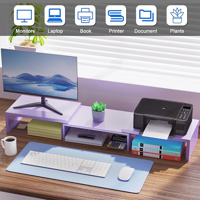 Dual Monitor Stand for Desk, Metal Monitor Riser, Purple Office Supplies Desk Accessories (Purple)
