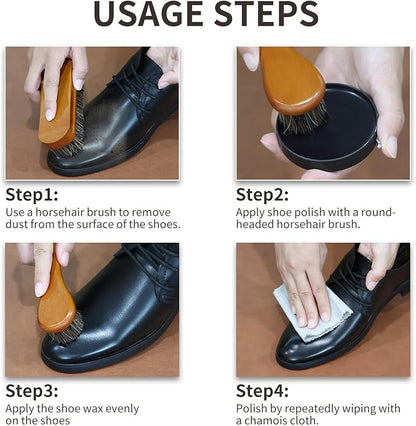 IKI Shoe Shine Polish Kit - 7PCS Leather Boot Care Kit with Black Shoe Polish Horsehair Brush Cloth Shoe Horn for Men