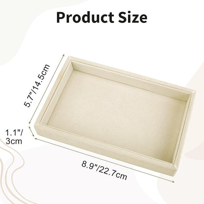 Mornajina 2 Pcs 9" x 5.7" Velvet Jewelry Tray Jewelry Display Tray, Stackable Empty Plate Trays for Earrings Necklaces Bracelet Rings Display Showcase - Light Khaki