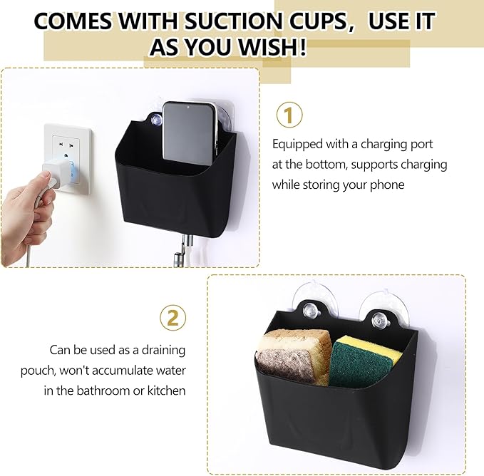 Novabright 2 Pack Magnetic Lint Bin for Laundry Room Trash Silicone Can for Dryer Kitchen Fridge, or Other Metal Surface Organizer Box(Black)