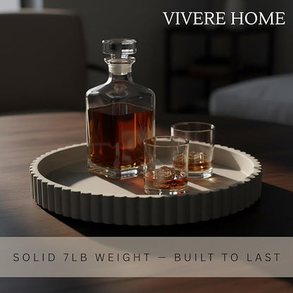 Vivere Home 13-Inch Concrete Round Tray Home Decor for Coffee Table Decor - Round Coffee Table Tray - Circular Kitchen Island Trays - Decorative Trays- Gray