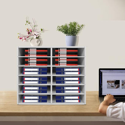 Literature Organizer Sorter,Desktop File Sorter Mail Center Magazine Paper Storage PVC Board File Holder Mailbox Student Classroom Keepers for Home&Office (White, 12 Slots)