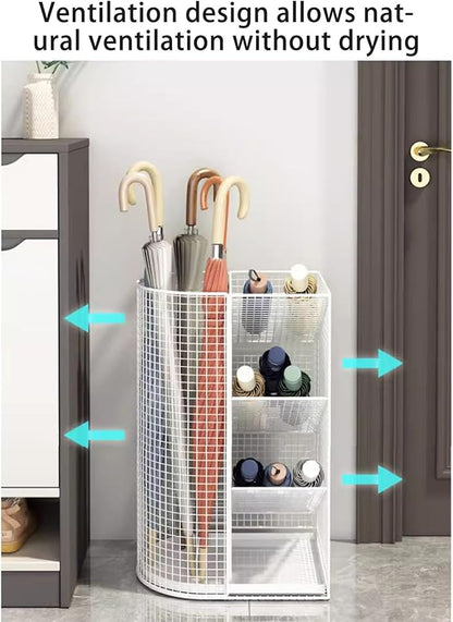 Commercial Metal Umbrella Holder Indoor Large-Capacity Umbrella Storage Shelf Umbrella Basket with Removable Drip Tray for Entryway Metal Entrance Umbrellas Organizer(Black)