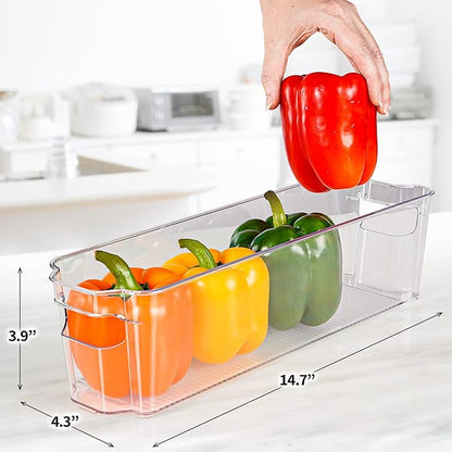 Zulay 4 Pack Clear Refrigerator Organizer Bins - Narrow Fridge Organizers and Storage Clear - Ideal Freezer Organizer Bins, Refrigerator Storage Containers, Kitchen Cabinets, Pantry Organization