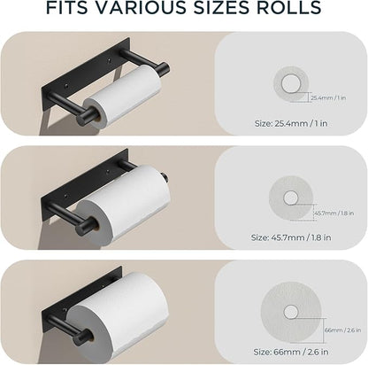 FORIOUS Black Toilet Paper Holder, Adhesive or Wall Mounted Options, Stainless Steel Rustproof Stick on no Drilling Double Post Pivoting Toilet Tissue Roll Holder Wall Mount for Bathroom, Matte Black