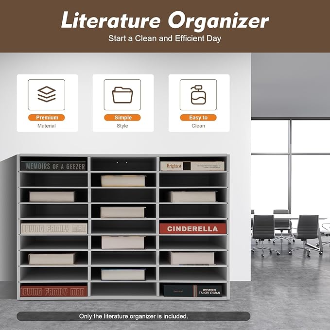 27 Compartments Literature Organizer,9 Layer PVC Mail Sorter Organizer with Adjustable Shelves, Door-less Mail Center Paper Storage Cabinet for Files Magazines Documents (27 Slots - White)
