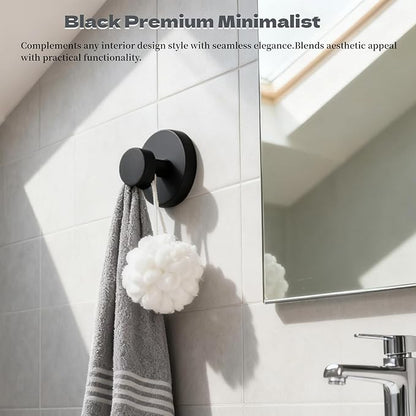 2Pcs Suction Cup Shower Hooks Matte Black Towel Hooks, No-Drill Waterproof Towel Hooks for Bathroom Glass Window Door Can Hang Various Towels Bath Towels Keychains